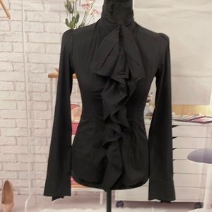 Black long sleeved ruffled top size S